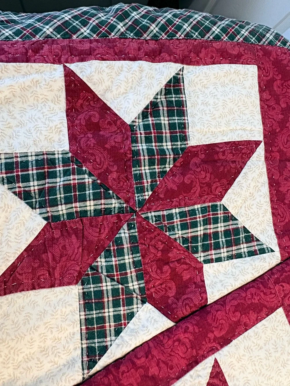(2) Vintage 80s 90s Patchwork Cottagecore Star Quilt Christmas Pillow Shams